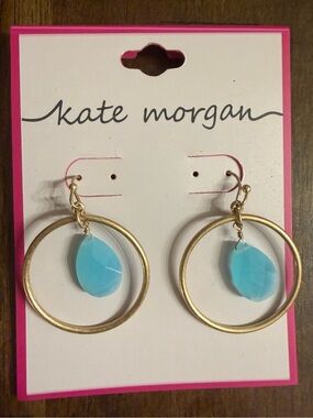 Gold Hoop Earrings with Turquoise Teardrops